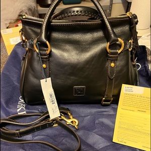 Dooney and Bourke Florentine Leather Small Satchel in the color black/black. NWT